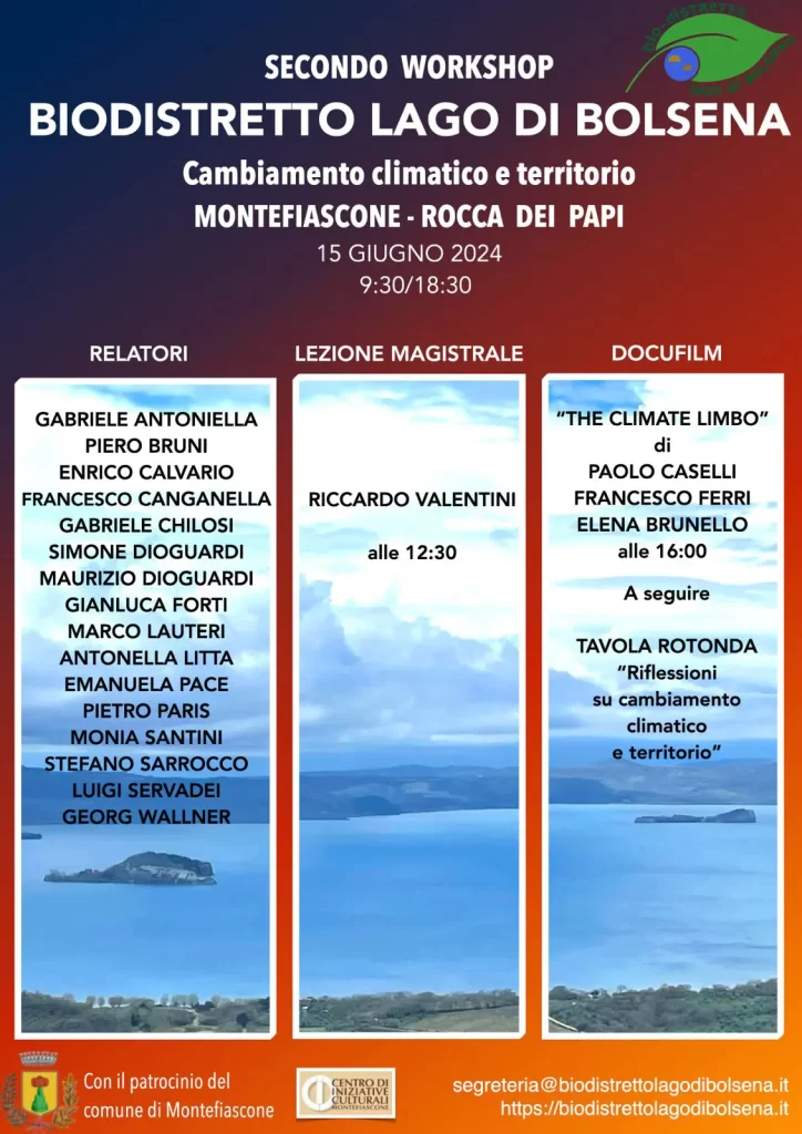 Secondo Workshop Biodistretto Lago di Bolsena (BDLB) Cambiamento climatico e territorio Montefiascone (VT) - Rocca dei Papi - Sabato 15 giugno 2024