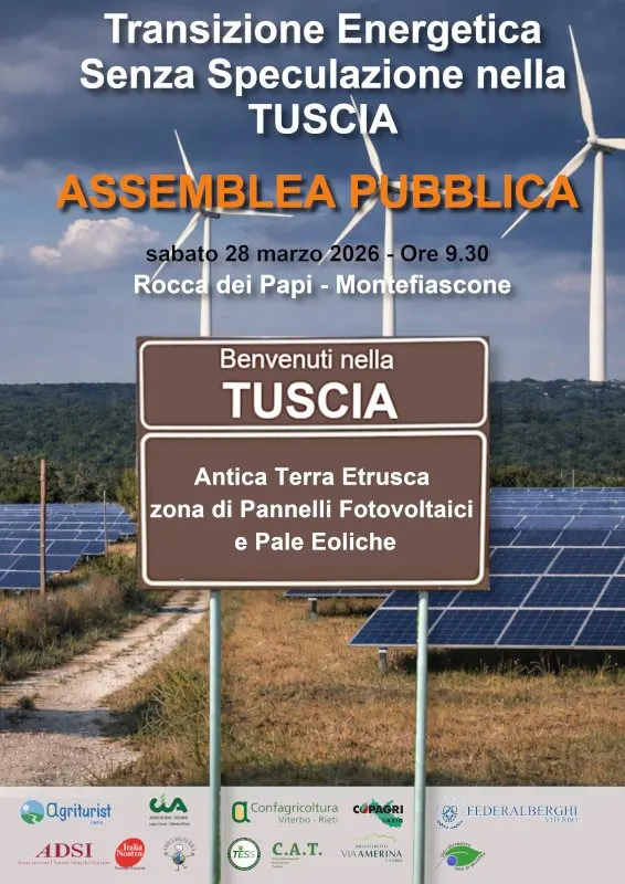 Transizione energetica Senza Speculazione Assemblea pubblica a Montesiascone 28 marzo2026